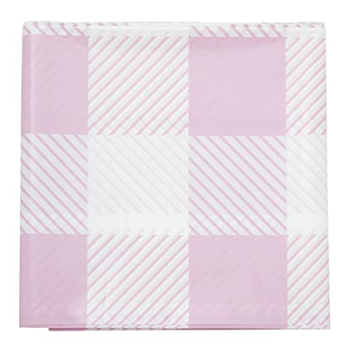 Image of BLUE PANDA Rectangular Plaid Tablecloth - Glamping & Camping Table Cover - Birthday & Picnic Table Covers - Easy-Clean Disposable Tablecloth - Pack of 3, White & Pink - 5 x 9 ft