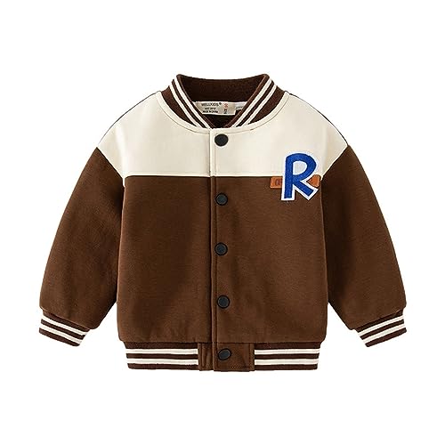 Image of Volunboy Kids Baseball Jacket Varsity Letterman Coat Fall Winter Fleece Bomber Vintage Outerwear