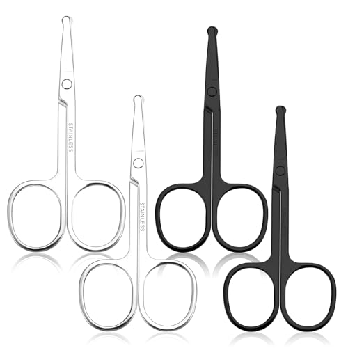 XLIUAX 4 tijeras de pelo para nariz, tijeras de cejas de punta redondeada, tijeras de acero inoxidable, recortadoras de punta roma que no dañan la cavidad nasal para nariz, cejas, pestañas, recortar