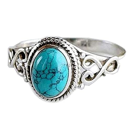 Fashion Jewelry Genuine Women s Silver Ring Oval Cut Natural Bohemia Turquoise Jewelry Birthday Proposal Hollow Engagement Party Band Rings Size 6-10 (7)