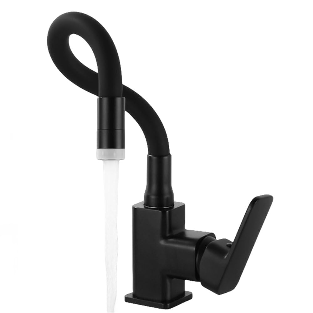 MXXQRHF Universal Rotatable Brass Kitchen Faucet Black Hot Cold Water Mixer Tap Sink Faucets Deck Mounted Crane,Black B
