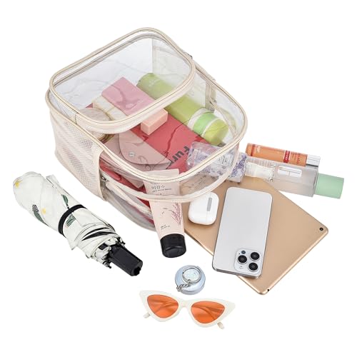 Image of Busiuw Cream Clear Event Backpack 12x12x6 with Front Pocket, Women's Fashion, Multi-Sport, 11.5 inchL x 9.5 inchW x 6 inchH