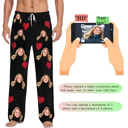 Personalized Pajamas Pants with Photo for Women Man, Custom PJ Pants Valentines, Men PJ Pants with Pockets2