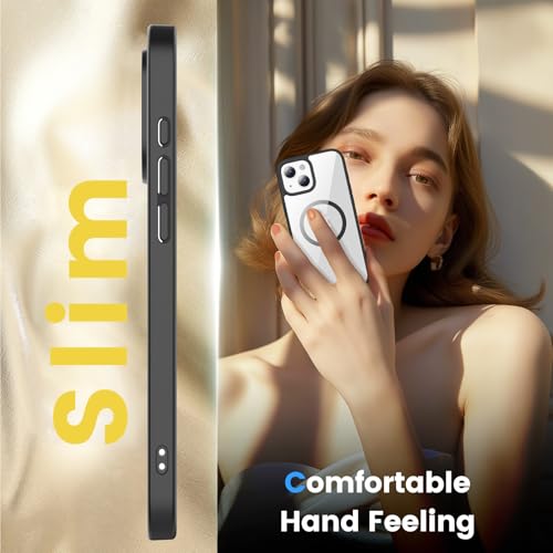 Image of for iPhone 14 Plus & 15 Plus Case Clear with Screen Protector, Compatible with Magsafe, Anti-Yellowing, Military-Grade Protection, Shockproof Slim Magnetic Phone Case Cover, Clear Black