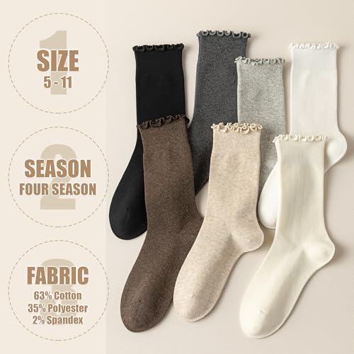 Ruffle Turn-Cuff Socks for Women, Ladies Thin Crew Cotton Lettuce Frilly Boot Sock for Trouser, Dress, Business2