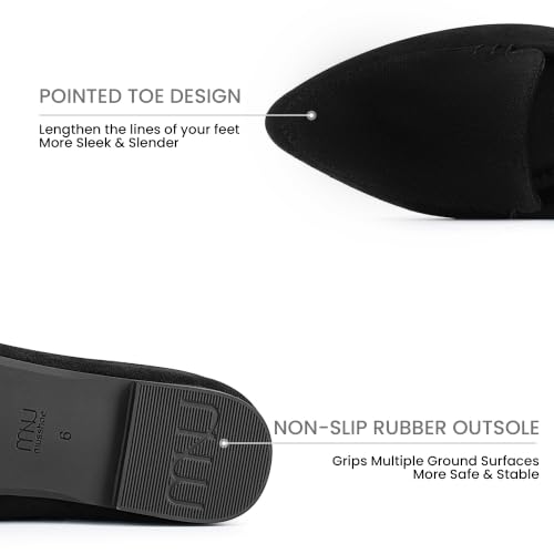 MUSSHOE Pointed Toe Flats for Women, Comfortable Business Casual Work Shoes, Slip On Loafers with Arch Support, Office Walking Flats for All Day Standing Black Suede by MUSSHOE - Used condition - Image 5