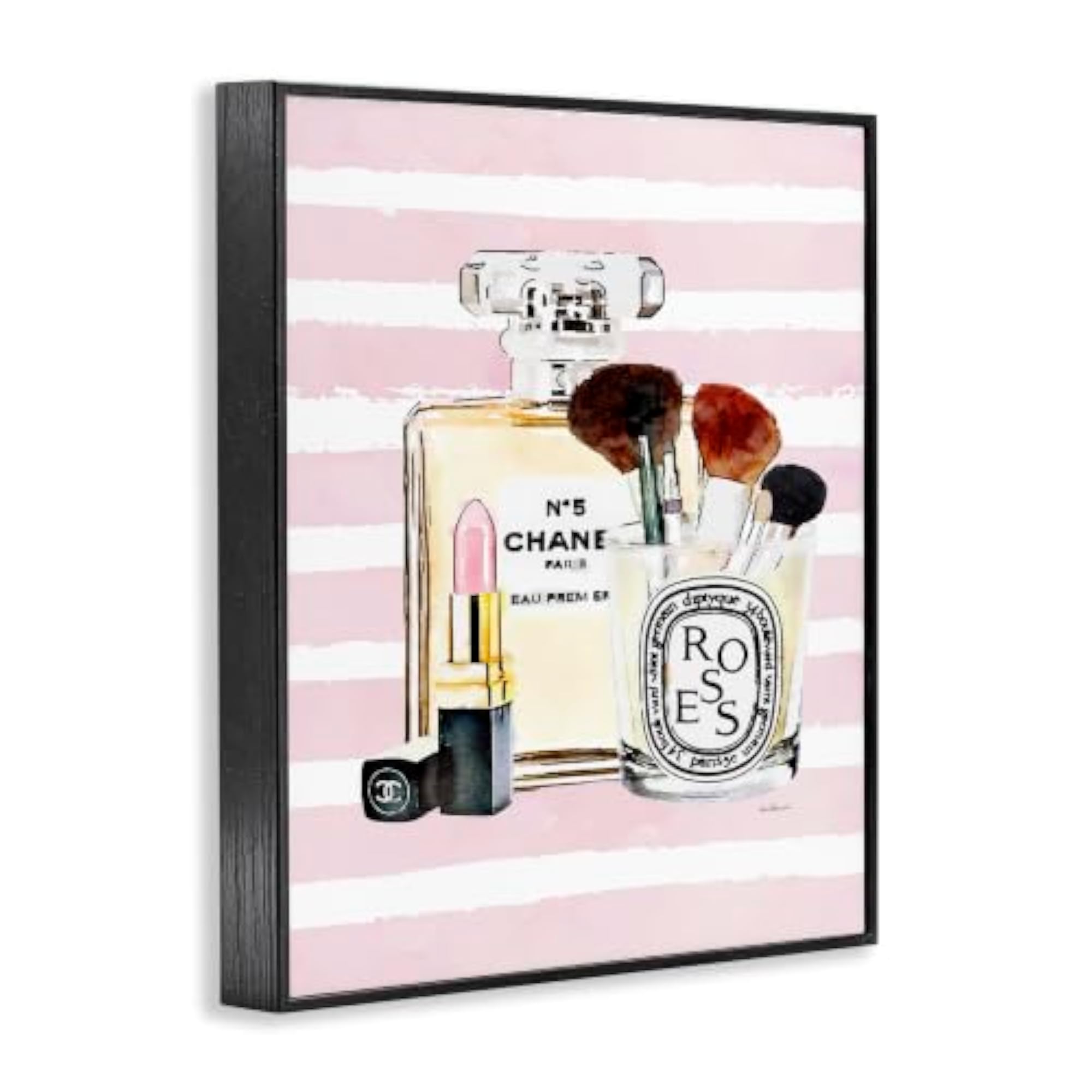 Chic Pink Stripes Makeup Wall Art, Fashionable Decor