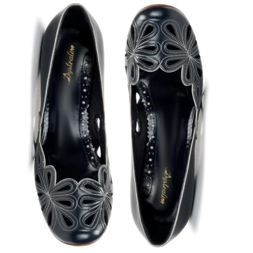 Women Kitten Heel Pumps Shoes Square Closed Toe Caged Dress Sandals Slip On Metallic Matte Stiletto Pumps Embroidered Dress Shoes for Office Ladies Wedding Party Vintage Elegant 4-11 M US2