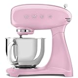 Smeg, SMF05PKEU Planetaria Full Color Knetmaschine, 10 Geschwindigkeitsstufen, Smooth Start und Steady Mix, Schüssel 4,8 l, Motorblock, 3 Schneebesen und Knethaken, 800 W, Rosa