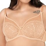 mefemi - Elisabeth Soft - Damenbüstenhalter mit Bügel, Trägern und Spitze - Minimizer - Weich - Große Größen - BH für große Busen - Unterwäsche Frauen - Dessous - Elegant - Nude - 65G