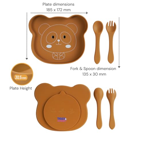 Image of TIGGY & BONNET Bear 2 Pcs Silicone Baby Feeding Set with Suction Plate & Spoon for Baby BPA-Free | Microwave Safe, Anti-Slip Base | Tableware Kit for Babies & Toddlers