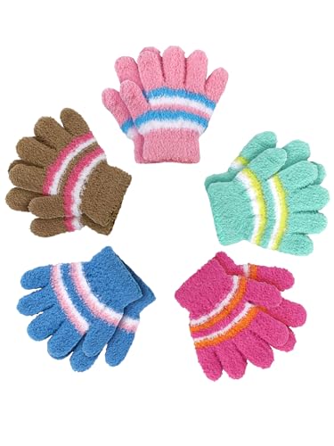 Image of SATINIOR 5 Pairs Kids Gloves Full Fingers Knitted Warm Gloves Winter Mittens for Little Boys and Girls Daily Supplies
