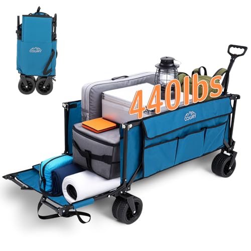 Image of Coumy 400L Large Capacity Collapsible Wagon Cart,Extender Wagon Cart with Opened Tailgate,Heavy Duty Beach Wagon with All-Terrain Wheels,Adjustable Handle,Side Pocket