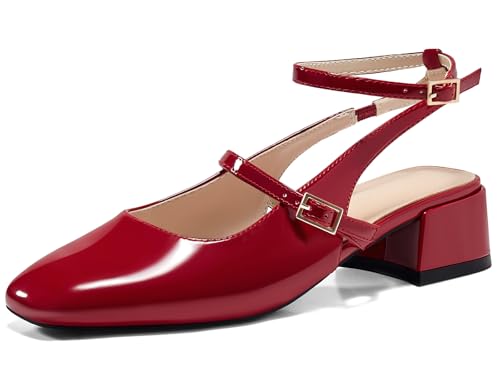 Coutgo Womens Mary Jane Chunky Low Heels Closed Square Toe Ankle Strap...