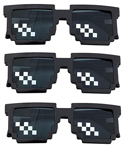 3 Pairs Thug Life Pixel Sunglasses, Men Women Thug Sunglasses Cool Thug Life Glasses Plastic Pixel Sunglasses Mosaic Glasses Funny Sunglasses Photo Props Party Accessories - Black