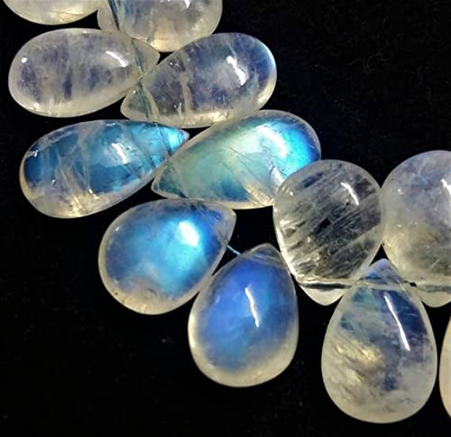 LKBEADS Natural Very Good RAINBOW MOONSTONE smooth pear shaped beads, blue flashy smooth pear beads, 7x9 mm - 9x13 mm, 6.5"strand[E0686]