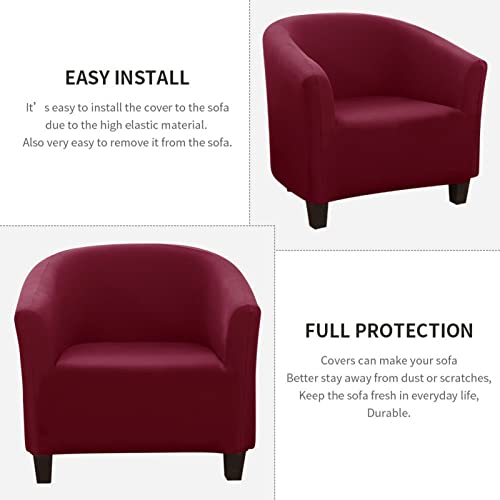 Image of SearchI Club Chair Slipcover Stretch Barrel Chair Covers Solid Color Tub Chair Slipcovers Spandex Armchair Sofa Cover Removable Couch Furniture Protector Arm Chair Cover for Living Room(Pure Wine Red)