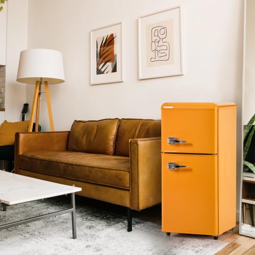 Mini frigo rétro 60 L avec congélateur 22 L, réfrigérateur combiné double porte, frigo de chambre pour bureau et cuisine, 88,8 x 45,5 x 42,5 cm, jaune