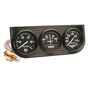 AUTO Meter 2393 Autogage Black Oil/Amp/Water Gauge with Steel Console 2.3125 in.