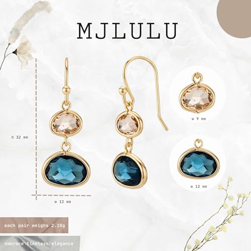 Simulated Navy Blue Sapphire & Champagne Topaz Crystal Earrings - 14k Gold-Plated, Hypoallergenic Dangle Drops, Lightweight & Comfortable for All-Day Wear, Ideal Gift3