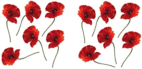 Lot de 2 Stickers Muraux 11x10cm, Photo de Coquelicot Rouge x12 - Décoration Intérieure...