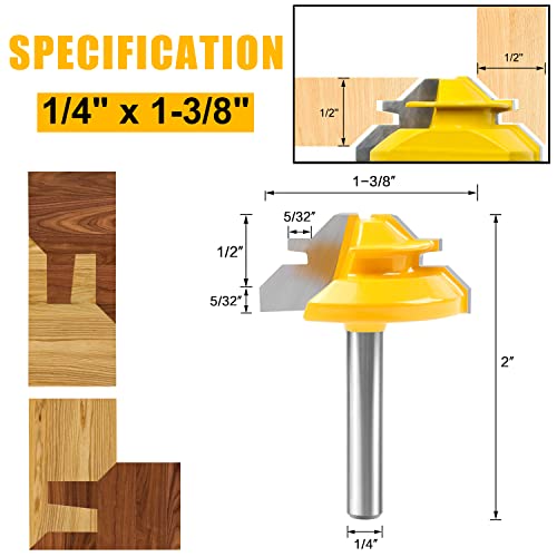 Image of Newdeli 45 Degree Lock Miter Router Bit 3-Piece Set, for 1 /2 inch, 5 /8 inch, 3 /4 inch Cutting Height, 1 /4 Inch Shank. Easy to Create Lock Miter Joint