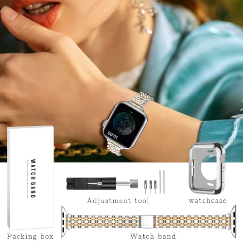 Image of QUNDAXI Slim Watch Band Compatible with Apple Watch 41mm 45mm 42mm 44mm 40mm 38mm Metal Stainless Steel Watchband Suitable for iWatch 11 /10 /9 /8 /7 /6 /5 /4 /3 /2 /1 /SE Series Women Luxury Strap