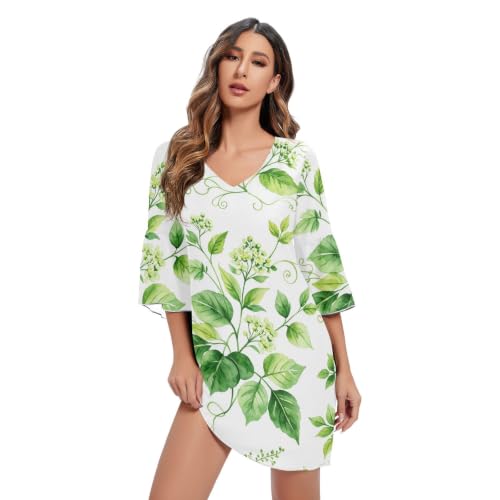 Robe en mousseline de soie verte avec col en V fluide pour femme