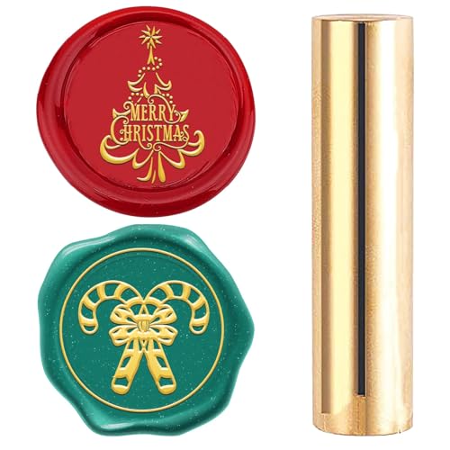 CRASPIRE 15mm Wax Seal Stamp Mini 2 Sides Pattern Vintage Merry Christmas Tree Candy Cane Brass Sealing Stamps for Holiday Party Wedding Invitations Cards Envelopes Christmas Party Gifts Packing