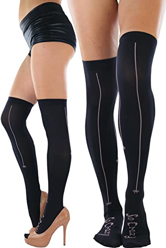 Image of ToBeInStyle Women's Spiderweb & Crawling Spider Print Hosiery Tights & Thigh High Stockings
