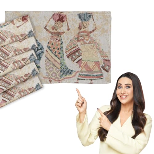 Image of HOKIPO Cotton Jacquard Placemats Set of 6 (12x18 Inches) (IN-530-D3*6) Multicolor Tribal Women