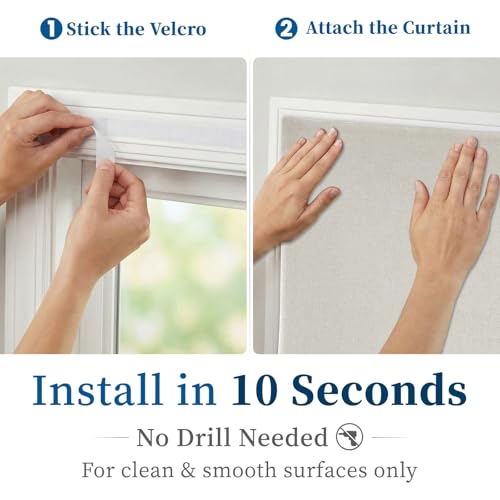 Image of 100% Blackout Self Adhesive Curtains- Stick on Curtains Shades Window Blinds Curtain No Rod Needed Easy to Hang Curtain, Use for Bedroom, Living Room, W46 x L60 inch, 1 Panel, Light Beige