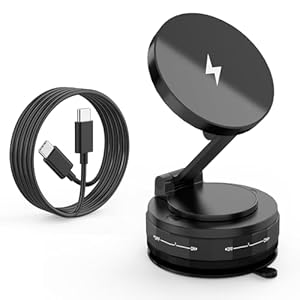 Cargador inalámbrico para automóvil, cargador MagSafe para montaje en automóvil [carga inalámbrica rápida magnética de 15 W] Soporte de teléfono ajustable de 360° compatible con iPhone 17, 16, 15, 14