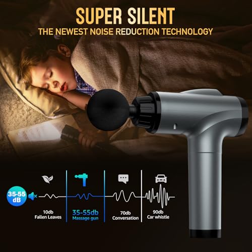 Massage Gun Deep Tissue, Handheld Electric Muscle Massager, High Intensity Percussion Massage Device for Pain Relief with 9 Attachments & 30 Speed(Grey) - Image 6