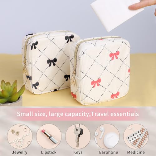 Image of Period Bag for Women - Cute Corduroy Sanitary Napkin Storage Bag with Bow Design | Period Pouch for Daily Use, Travel | Discreet Menstrual Pouch | Pad Bags for Period Holds Pads, Tampons