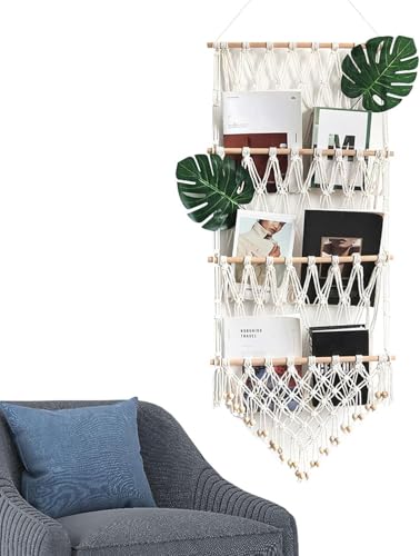Image of Waterlily House - Organizer Mesh, Bohemian Net Organizer, Stuffed, Toy Storage Hammock, Rainbow Stuffed Animal Hammock Macrame for Toy Storage. (Offwhite - Three Layer)