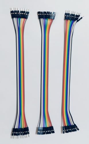 Image of Breadboard 840 points with Jumper wires (10 M to M, 10 M to F, 10 F to F) and 5mm LEDs (Red, Green, Yellow, White, Blue)