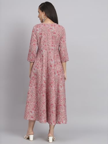 Image of Rapsodia Womens Cotton Green & Brown Floral Printed Flared Kurta