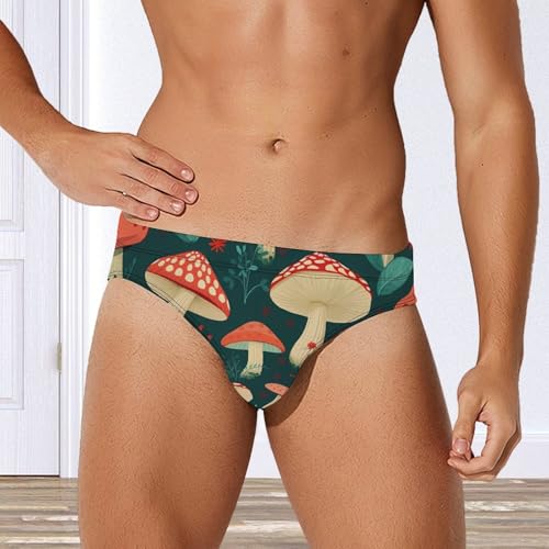 Elegant Mushroom Pattern Men's Swim Brief Sexy Bikini Swimwear Swimsuit Board Surf Shorts Trunks4