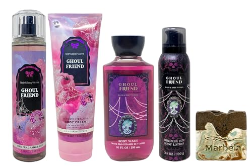 Bath & Body Works Ghoul Friend Fine Fragrance Mist Ultimate Hydration Body Cream Body Wash and Shimmer Fizz Body Lotion - with a Cabin Spice Bar Soap