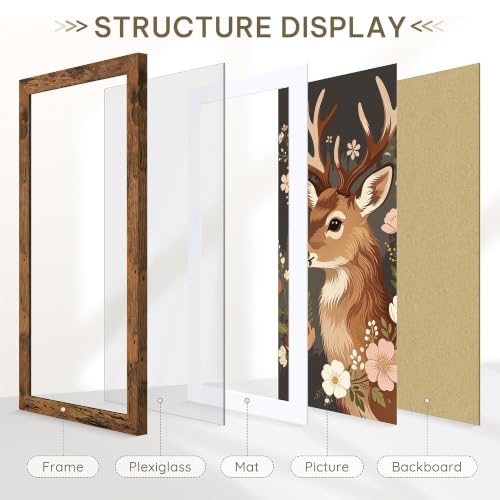 Image of Picrit 12x18 Rustic Brown Poster Frame, Picture Frame for Wall, 3 Pack
