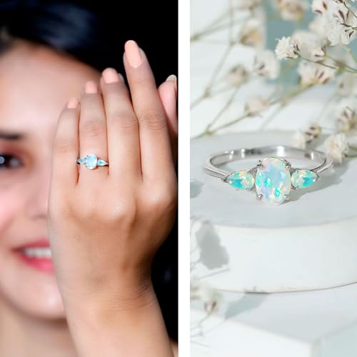Natural Ethiopian Opal 3 Stone Engagement Ring, Aaa Quality, Certified Opal Past Present Future Ring - Ready To Gift2
