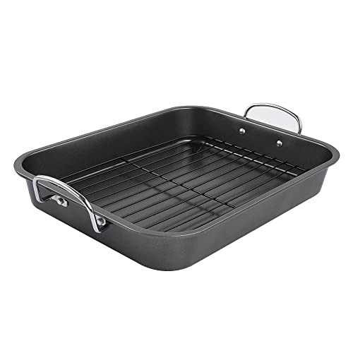 Kitcom Nonstick Roasting Pan, Roaster With Rack - 16 Inch Rectangular Grill Suitable For Turkey, Roast Chicken, Ham, Dishwasher Safe (9.5Qt) #TOP3