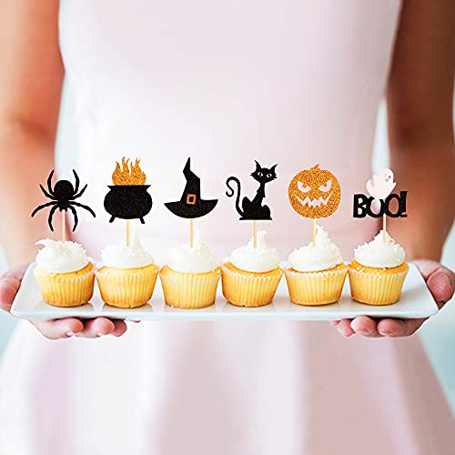Ercadio 36 Pack Halloween Cupcake Toppers Witch Hat Spider Pumpkin Ghost Cat Cupcake Picks Baby Shower Birthday Halloween Themed Party Cake Decorations Supplies #TOP6