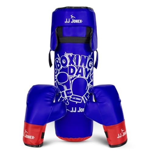 Image of JJ Jonex Sports Kids Boxing Punching Bag Set - Heavy Boxing Bag, Gloves, MMA, Home Gym & Martial Arts Training Equipment | for Boys & Girls for Age 3 4 5 6 7 8 Years | Navy Color |