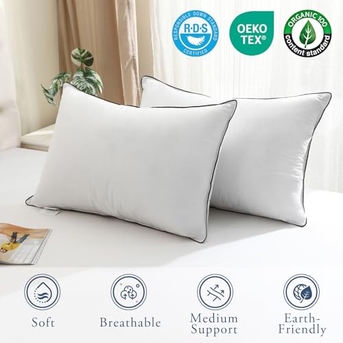 Bpc Medium Firm Goose Feather Down King Size Pillows Set Of 2, Luxury Feather Pillows For Sleeping, 1000Tc Organic Cotton Cover Hotel Collection Bed Pillows thumb #6