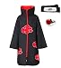 HappyShip 3Pcs Halloween Cosplay Akatsuki Style Cloak Costume with Headband and Ring Itachi Cosplay for Naruto Fans (Large, Cloak with Stand Collar)