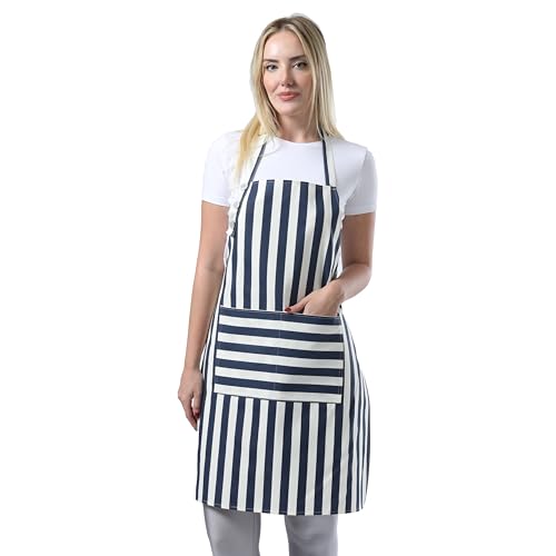 TOSHEX Kitchen Apron Waterdrop Resistant Cotton Apron with adjustable Aprons for Women with Pockets Cooking Apron Chef Apron for Men (1, Navy Blue)