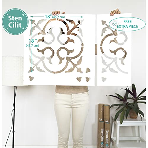 Stencil grande para piso Scandinavian - XL 18x18 pulgadas, plantilla para pintar pisos, plantilla de baldosas para patio, decoración moderna de baldosas miniatura 2