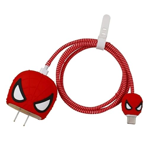 Image of Compatible for iPhone Charger Case Cover, Funny Cartoon Character, Silicone Charger Case Compatible for 18-20W 360 Degree Full Protection Cover (Spider Man)
